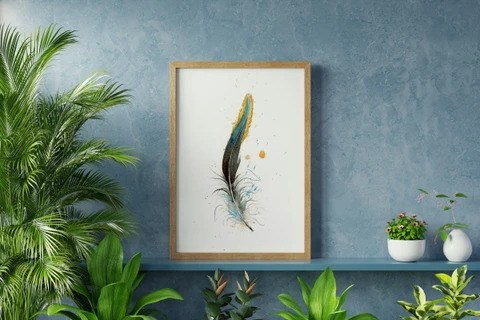 Image of a feather watercolor painting by Shayna Larsen, originals & prints available