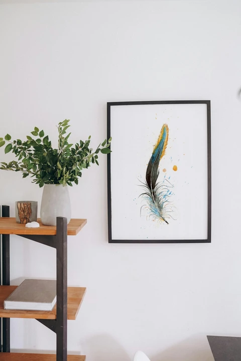 Image of a feather watercolor painting by Shayna Larsen, originals & prints available