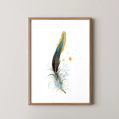 Image of a feather watercolor painting by Shayna Larsen, originals & prints available