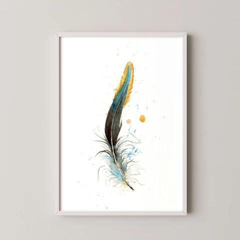 Image of a feather watercolor painting by Shayna Larsen, originals & prints available