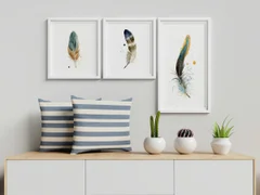 Image of a feather watercolor painting by Shayna Larsen, originals & prints available