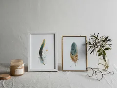 Image of a feather watercolor painting by Shayna Larsen, originals & prints available