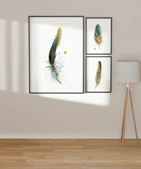 Image of a feather watercolor painting by Shayna Larsen, originals & prints available