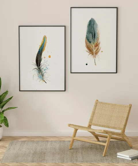 Image of a feather watercolor painting by Shayna Larsen, originals & prints available