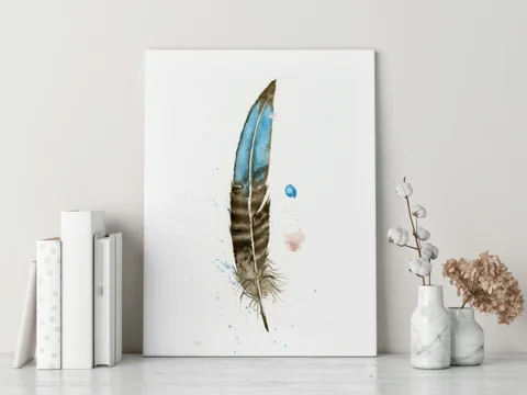 Image of a feather watercolor painting by Shayna Larsen, originals & prints available