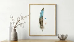 Image of a feather watercolor painting by Shayna Larsen, originals & prints available