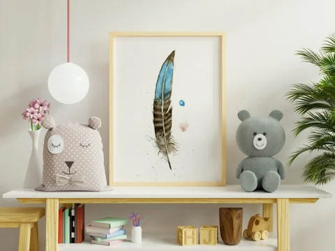 Image of a feather watercolor painting by Shayna Larsen, originals & prints available