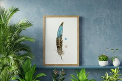 Image of a feather watercolor painting by Shayna Larsen, originals & prints available
