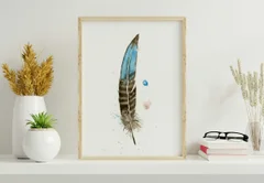 Image of a feather watercolor painting by Shayna Larsen, originals & prints available