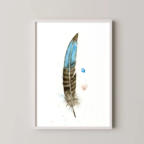 Image of a feather watercolor painting by Shayna Larsen, originals & prints available