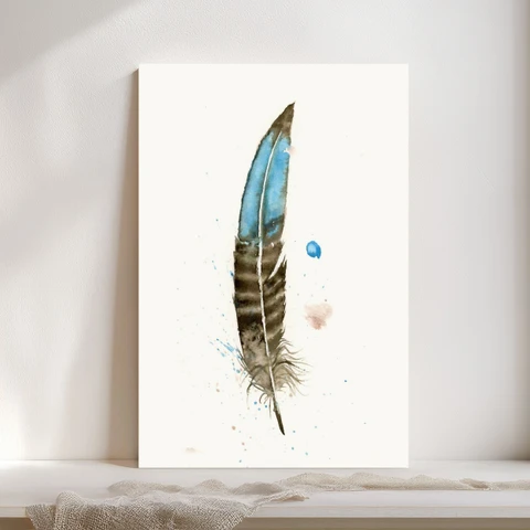 Image of a feather watercolor painting by Shayna Larsen, originals & prints available