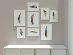 Image of a feather watercolor painting by Shayna Larsen, originals & prints available