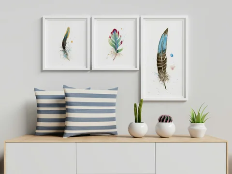Image of a feather watercolor painting by Shayna Larsen, originals & prints available