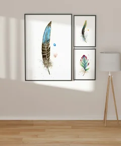 Image of a feather watercolor painting by Shayna Larsen, originals & prints available