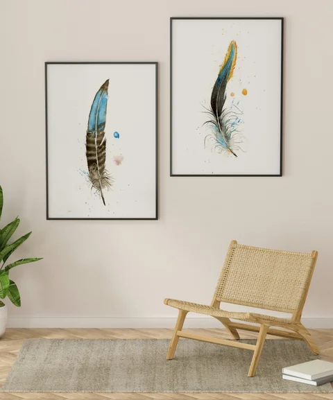 Image of a feather watercolor painting by Shayna Larsen, originals & prints available