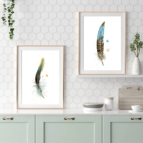 Image of a feather watercolor painting by Shayna Larsen, originals & prints available