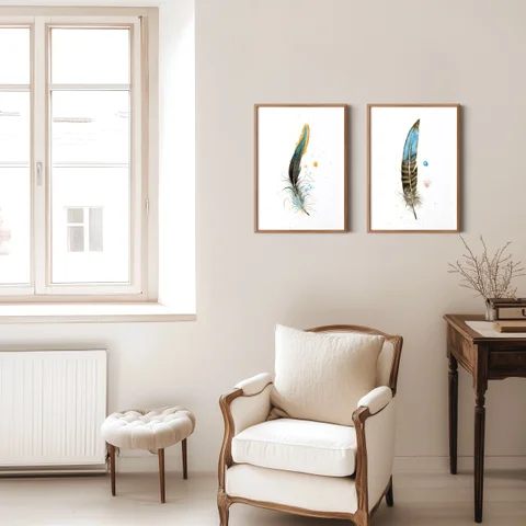 Image of a feather watercolor painting by Shayna Larsen, originals & prints available