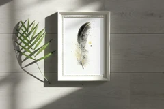 Image of a feather watercolor painting by Shayna Larsen, originals & prints available