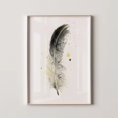 Image of a feather watercolor painting by Shayna Larsen, originals & prints available