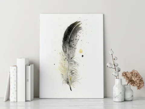 Image of a feather watercolor painting by Shayna Larsen, originals & prints available