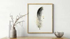 Image of a feather watercolor painting by Shayna Larsen, originals & prints available