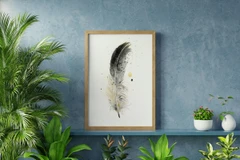 Image of a feather watercolor painting by Shayna Larsen, originals & prints available