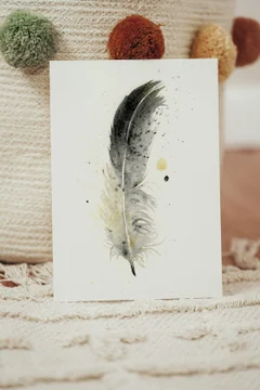 Image of a feather watercolor painting by Shayna Larsen, originals & prints available