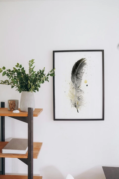 Image of a feather watercolor painting by Shayna Larsen, originals & prints available