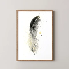 Image of a feather watercolor painting by Shayna Larsen, originals & prints available