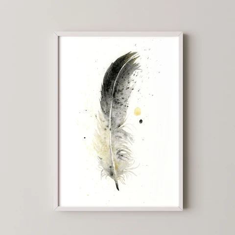 Image of a feather watercolor painting by Shayna Larsen, originals & prints available