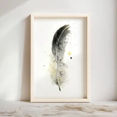 Image of a feather watercolor painting by Shayna Larsen, originals & prints available