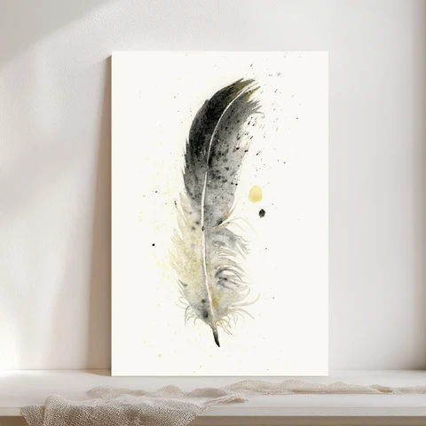 Image of a feather watercolor painting by Shayna Larsen, originals & prints available