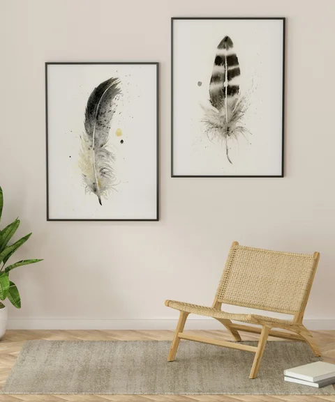 Image of a feather watercolor painting by Shayna Larsen, originals & prints available