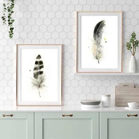 Image of a feather watercolor painting by Shayna Larsen, originals & prints available