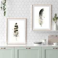 Image of a feather watercolor painting by Shayna Larsen, originals & prints available
