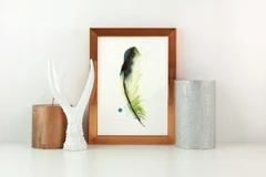 Image of a feather watercolor painting by Shayna Larsen, originals & prints available