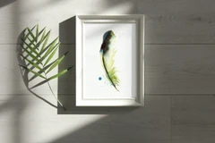 Image of a feather watercolor painting by Shayna Larsen, originals & prints available