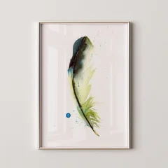 Image of a feather watercolor painting by Shayna Larsen, originals & prints available
