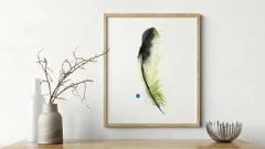 Image of a feather watercolor painting by Shayna Larsen, originals & prints available