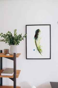 Image of a feather watercolor painting by Shayna Larsen, originals & prints available