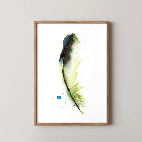 Image of a feather watercolor painting by Shayna Larsen, originals & prints available