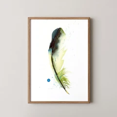 Image of a feather watercolor painting by Shayna Larsen, originals & prints available