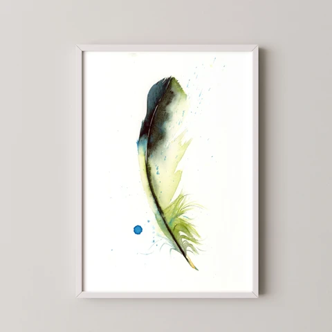 Image of a feather watercolor painting by Shayna Larsen, originals & prints available