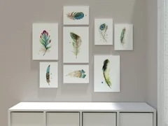 Image of a feather watercolor painting by Shayna Larsen, originals & prints available