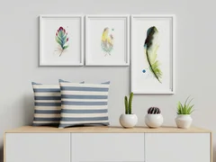 Image of a feather watercolor painting by Shayna Larsen, originals & prints available