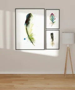 Image of a feather watercolor painting by Shayna Larsen, originals & prints available