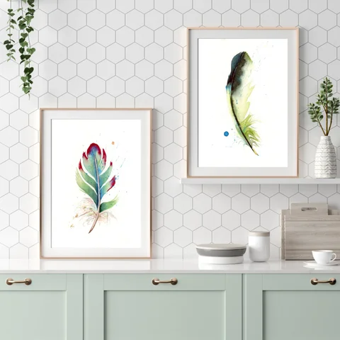 Image of a feather watercolor painting by Shayna Larsen, originals & prints available
