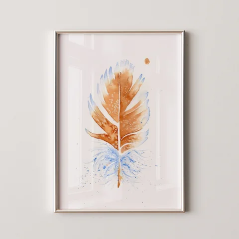 Image of a feather watercolor painting by Shayna Larsen, originals & prints available