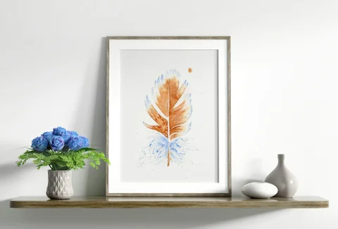 Image of a feather watercolor painting by Shayna Larsen, originals & prints available