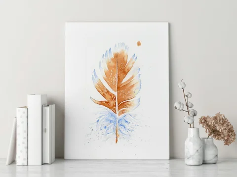 Image of a feather watercolor painting by Shayna Larsen, originals & prints available